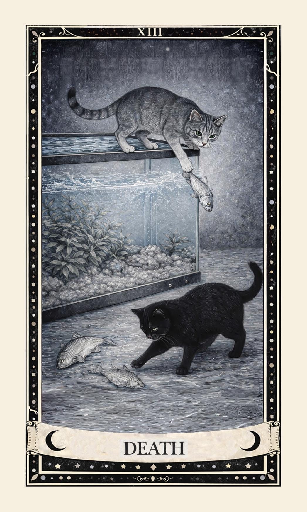 Cats of the arcana: example custom tarot card from the live Etsy listing