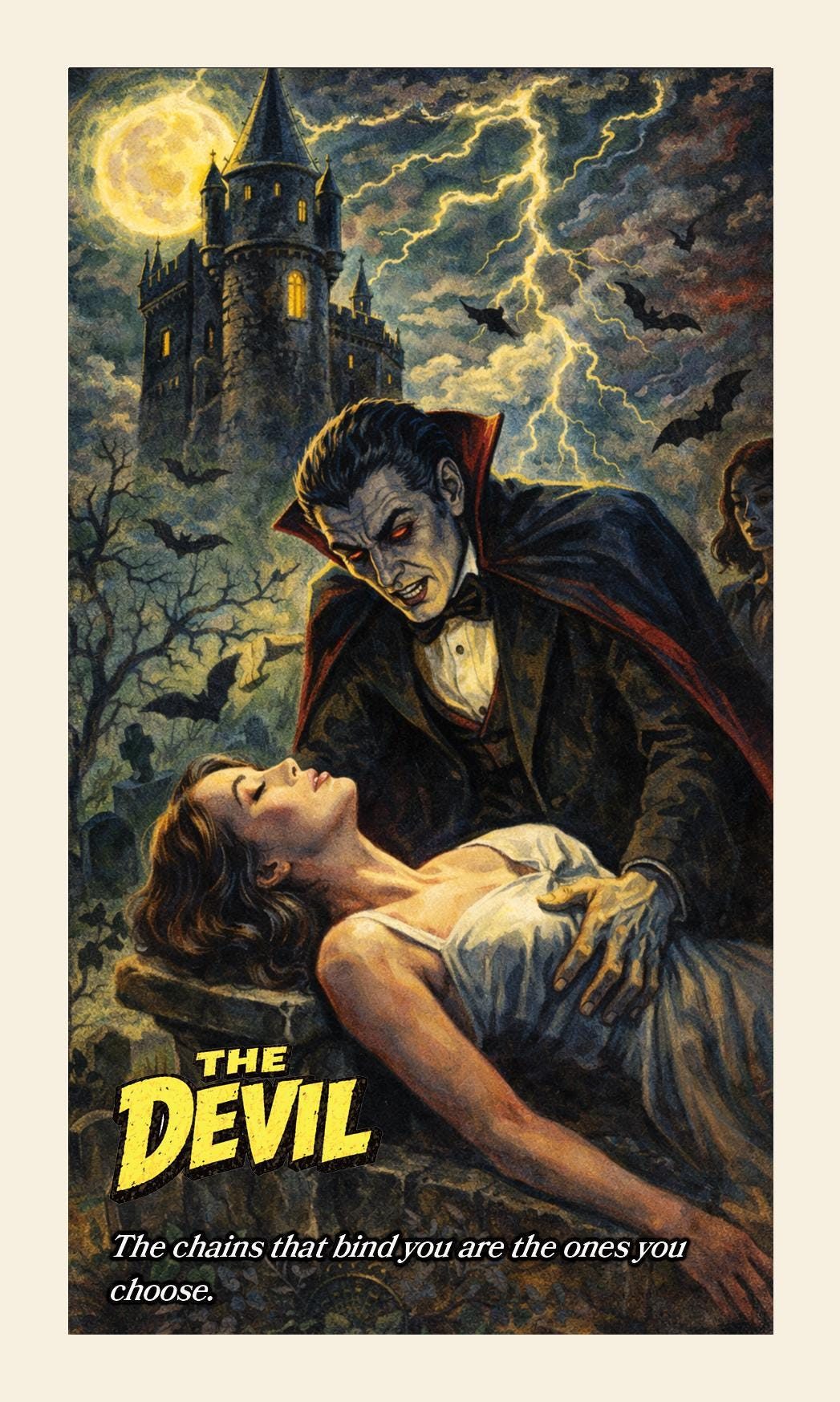 Retro horror posters: example custom tarot card from the live Etsy listing