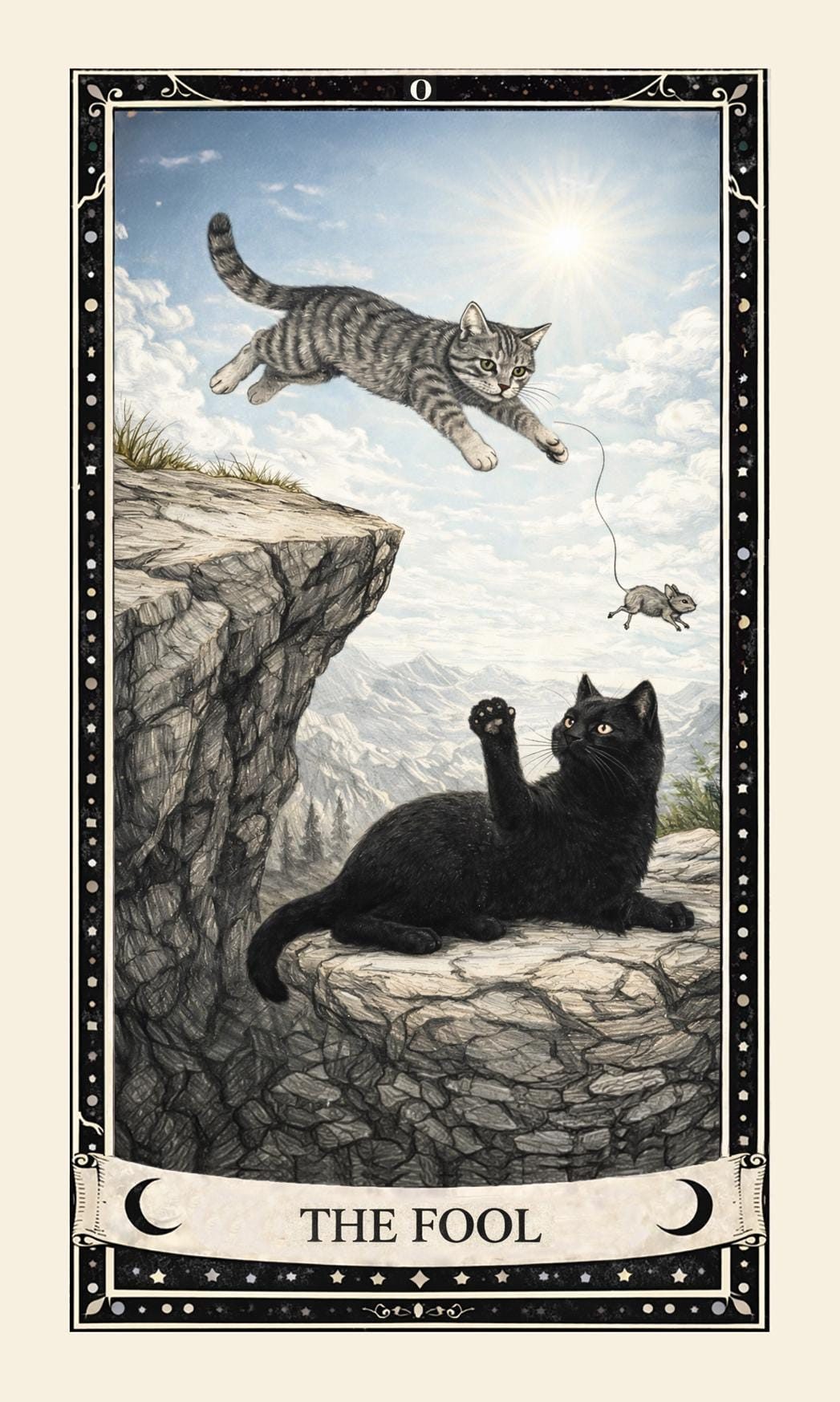 Cats of the arcana: example custom tarot card from the live Etsy listing
