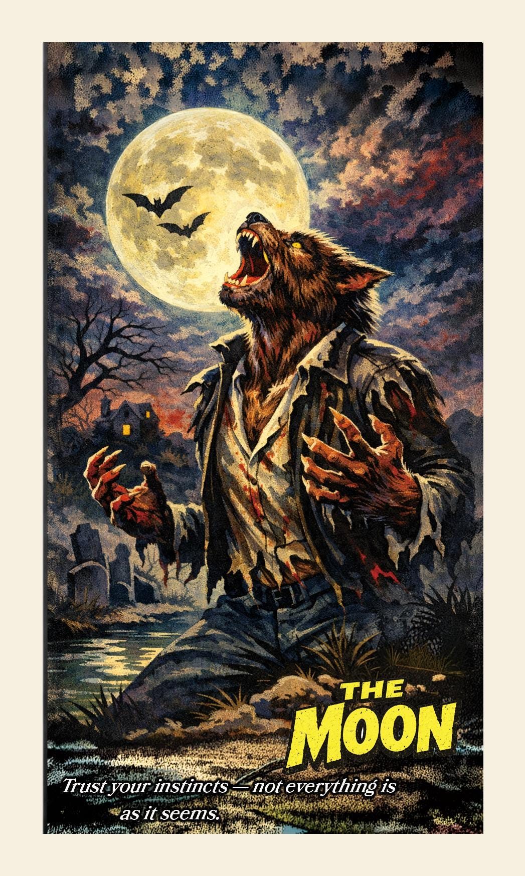 Retro horror posters: example custom tarot card from the live Etsy listing