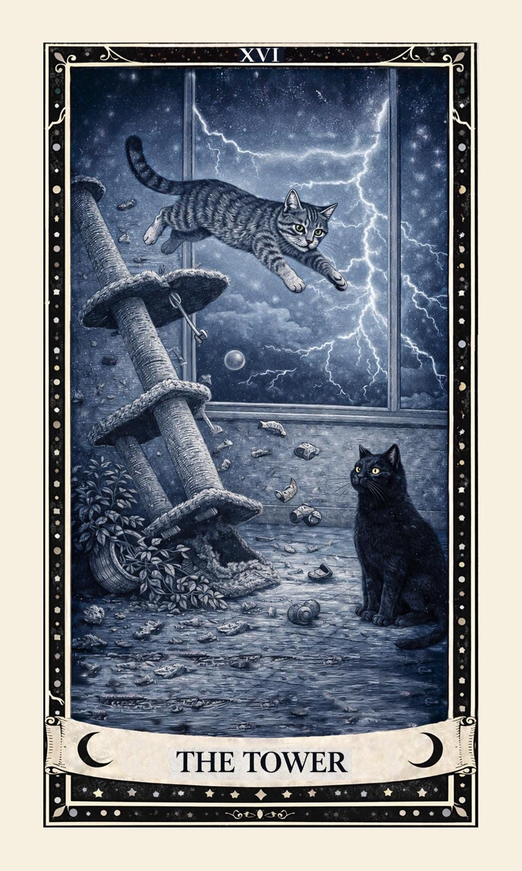 Cats of the arcana: example custom tarot card from the live Etsy listing